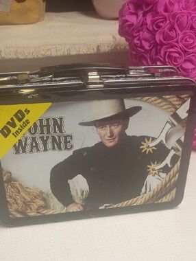 John Wayne Vintage Western Metal Lunchbox with Mounted Cowboy Artwork/2 New DVDs